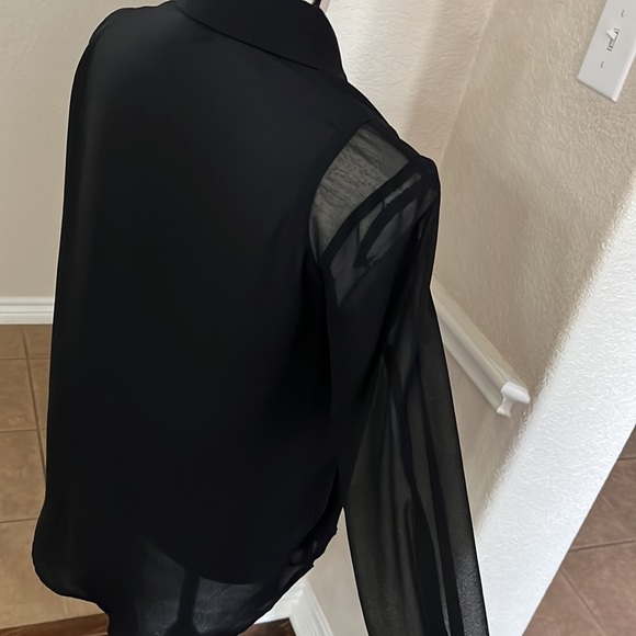 Forever 21 black sheer button down HiLo top - Picture 10 of 17